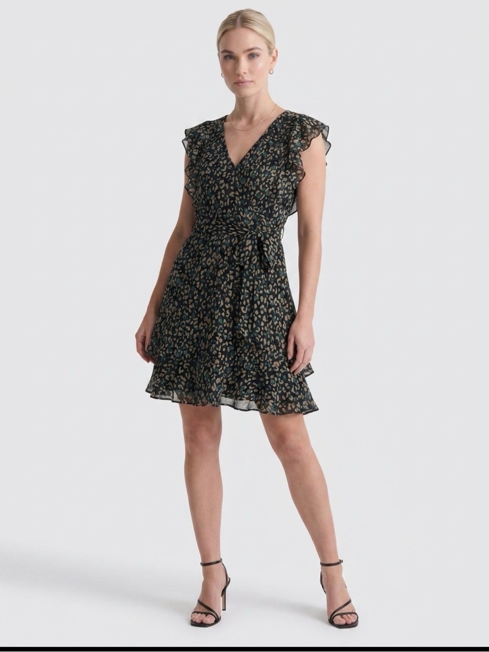 Tommy Hilfiger Black Floral V-Neck Ruffle Mini Dress